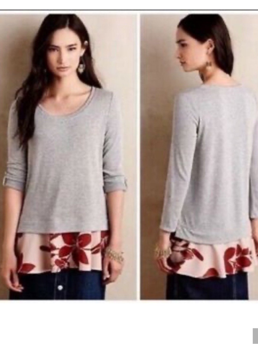 (BOGO FREE) Anthropologie Little Yellow Button Layered Gray Top Medium
